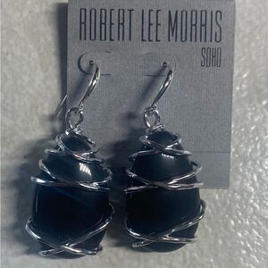 Robert Lee Morris Soho Caged Obsidian Earrings NWT